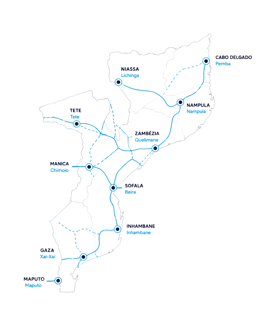 Mapa de cobertura nacional de Moçambique